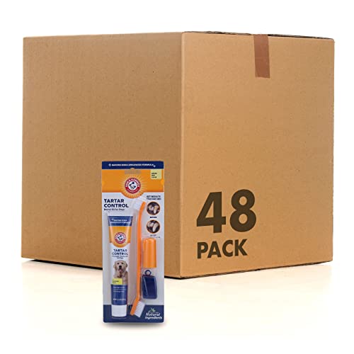 Image of Arm & Hammer for Pets Tartar Control Dog Dental Care Kit Banana Mint Flavor Toothpaste Double-Sided Toothbrush Finger Brush 2.5 OZ 3-Piece 48 Pack