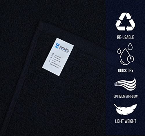 Zuperia 100% Ring Spun Cotton Salon Towel - 24 Pack 16" X 27" Premium Quality - Ultra Soft & Highly Absorbent Salon Towel Hotel & Spa Quality Hand Towels For Gym Salon Spa & Home Care (Black) #TOP2