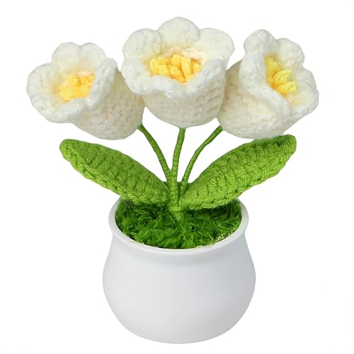 JWlock Handcrafted Mini Potted - Hand-Knitted Artificial Crochet Potted Flowers