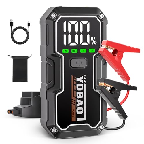 YDBAO Arrancador de Coches 8000A 12V Arrancador de Baterias de Coche Moto (para Todo Gasolina o 10L de Diésel) Jump Starter Protección Inteligente Linterna LED Pantalla LCD y Clips de Seguridad