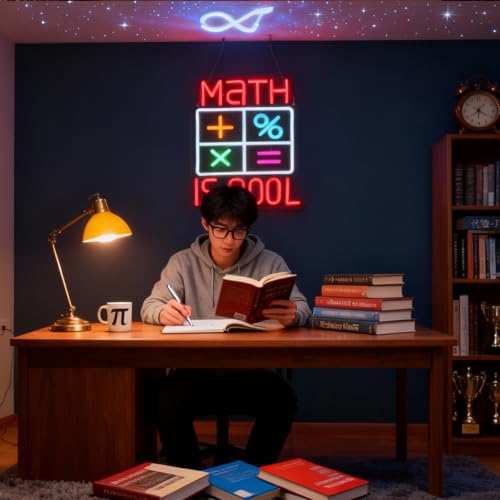 Image of Math Is Cool Neon Sign, Math Lover Led Neon Light, Bookish LED Signs, Classroom Study room Decorative Lights, Kid's Room Decor,Game Room Wall Art Decorations Christmas Birthday Gifts
