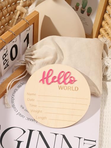 Image of Ylsteed Baby Announcement Signs Hello World Newborn Welcome Sign Newborn Photography Props Newborn Baby Birth Announcement Sign Baby Shower Pregnancy Gifts Nursery Decor Sign 6 * 6 in -Roseo