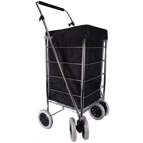 6 Wheels Foldable Shopping Trolley Cart Grocery Folding Market Laundry Bag (Plain Black) — image 1