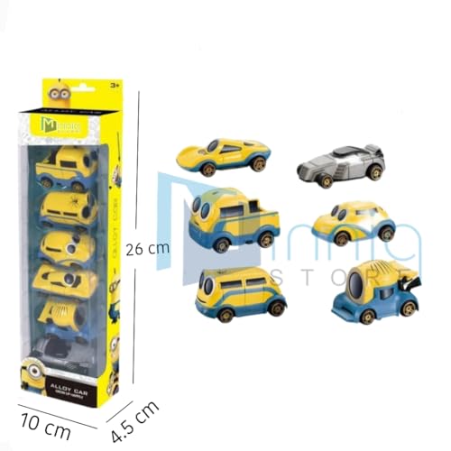 Image of Exclusive Collection Minnions Car Play Set of 6 pcs Toy Vehichals Play Set Metal Die Cast Mini Racers Cars for Kids (Minnions Car Set 6 Pcs)