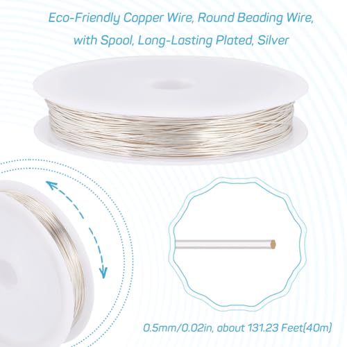SUNNYCLUE 40M Copper Bead Wires 0.5mm 24 Gauge Craft Wire Silver Beading Wires Tarnish Resistant Jewellery Beading Wire Copper Craft Wires Soft Bead String Wire for Jewellery Making Wrapping Sculpting - Image 2
