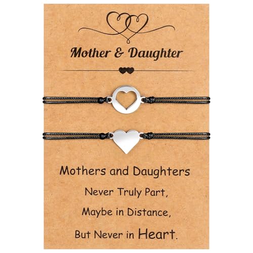 Image of EOBOH Mother's Day Gift Bracelets, Mother's Day Bracelets Adjustable Hearts Mother Daughter with Card, Love Mothers Day Gifts for Grandma Daughter Accessories