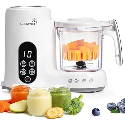 GROWNSY Baby Food Maker with Steam Basket, One Step Baby Food Processor Steamer Puree Blender Grinder Mills Machine, Auto Cooking Grinding and Sterili-zing for Healthy Homemade Baby Food, BPA-Free Cover