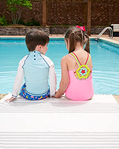 Mud Pie Girls' Pink Crochet Flower Swimsuit3