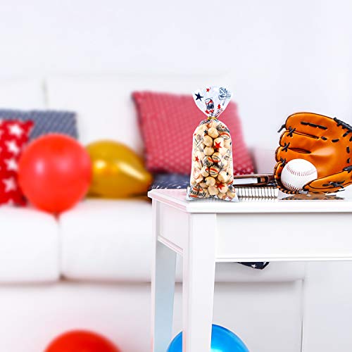 image for Chuangdi 100 Pack Baseball Party Cello Snack Bags Candy Treats Celloph