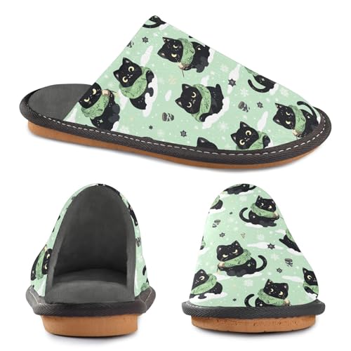 visesunny Women Men's Fuzzy Slippers Plush Warm Winter Cute Cartoon Black Cat Cozy House Slippers Comfy Indoor Shoes2