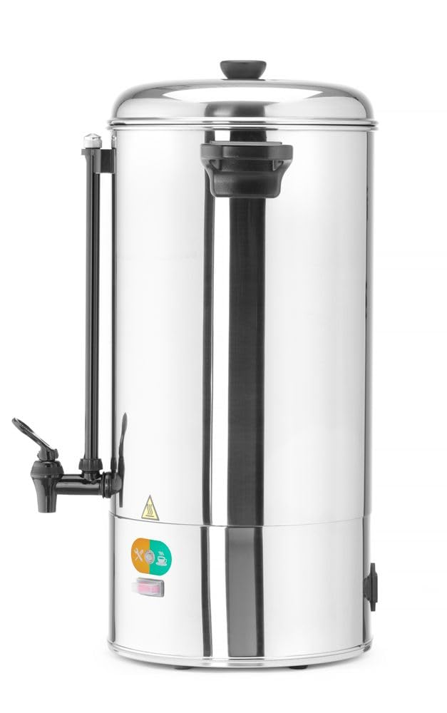 HENDI Percolateur à café, paroi simple, bac à filtre intégré, robinet non drip, pour café moulu grossièrement, pas de filtre en papier nécessaire, 16L, 230V, 1500W, 387x275x(H)595mm, inox 18/0