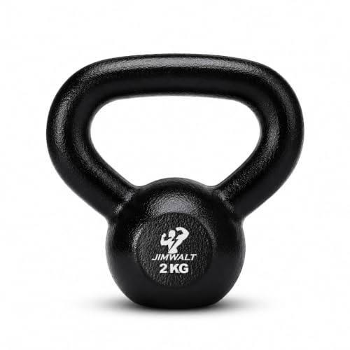 Image of Jimwalt Heavy Duty Enameled Cast Iron Kettlebell | Smooth Non-Slip Grip, Chip-Resistant Coating | Perfect for Strength Training & Home Gym (Enameled Coated 2KG)