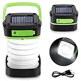 💡【Carga USB y energía solar】Batería integrada de 800 mAh, métodos de recarga duales, linterna LED de camping se puede cargar con energía solar o puerto USB (con un cable USB, sin necesidad de cambios frecuentes de batería). El indicador se ilumina en rojo cuando se carga y se vuelve verde cuando la carga está completa. El tiempo de carga USB tarda aproximadamente 2-3 horas, el tiempo de carga solar depende de la intensidad de la luz solar.