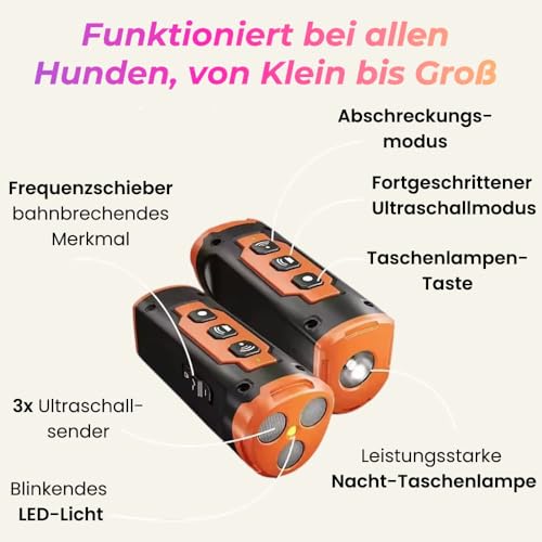 solavieBarkStop Hundetrainer 6-in-1 Anti-Bell-Gerät für Hunde – Ultraschall Hundebellen Stopper mit 3 Schallwellen, 9m Reichweite, wiederaufladbar, tragbar mit LED-Licht für Innen & Außen (Black)