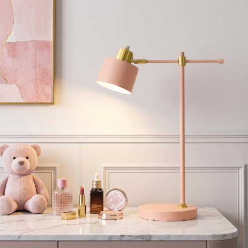 Image of OYEARS 22.2 inch Modern Desk Lamp, Metal Table Lamp with LED Bulb, Adjustable Reading Lamps for Living Room, Mid Century Task Lamp for Home Office, Industrial Bedside Lamps with Solid Base, Pink