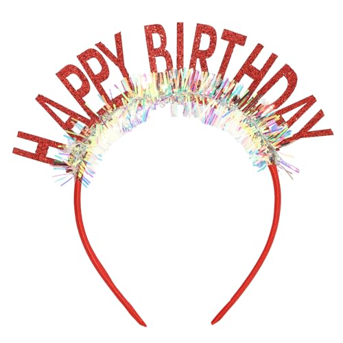 CIEHER Birthday Crown Headband for Women Girls, Happy Birthday Decorations Gifts - Red
