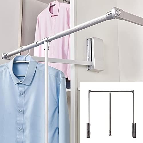 FGXHHS Barra de Armario abatible, Sistema de Almacenamiento con Perchero Elevador retráctil de Alta Resistencia, Perchero abatible Ajustable para el hogar, Plateado, 89-120 mm, Plateado-6