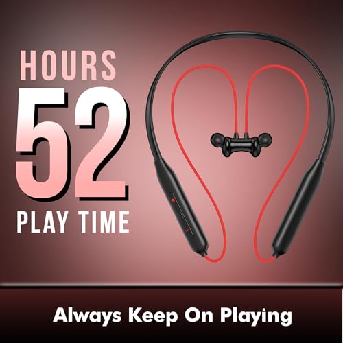 Image of Kratos N4 Bluetooth Neckband with 52H Playtime, Deep Bass, Stereo Sound, HD Calls, Magnetic Earbuds, Type-C Fast Charging, Rich Audio, Hollow Switch for Comfort & Style