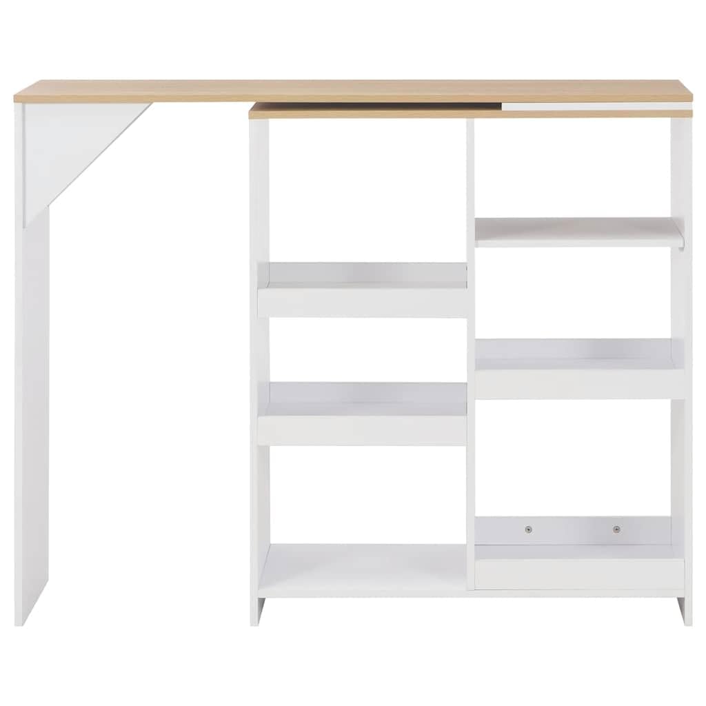 Table de bar blanche avec étagère mobile - 138 x 39 x 110 cm - Design en bois solide - Table de salle à manger pliable - Table de cuisine ovale moderne pour la famille et le salon