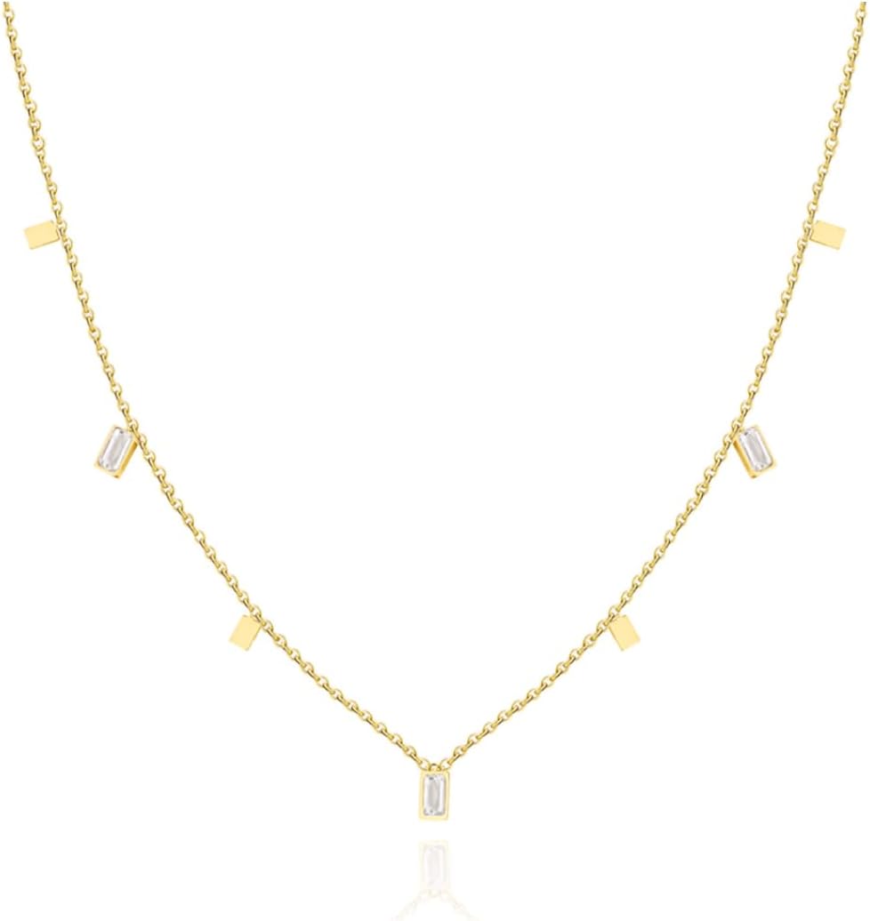 BamosTassel Necklace for Women Dainty Layered Necklaces 14k Gold Plated CZ Princess Cut Choker Necklaces Aesthetic Simple Gold Necklace Jewelry Gifts for Women