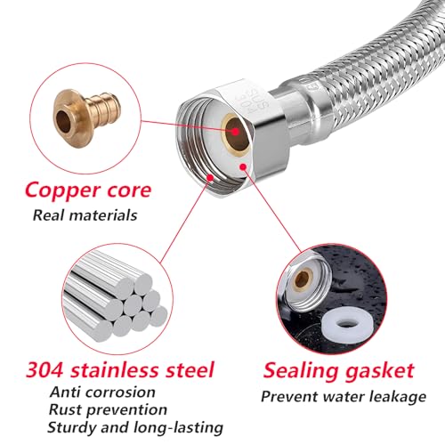 Qrity 1 Stück Flexible Wasserhahn Anschlüsse, G1/2 Zoll Innengewinde x G1/2 Zoll Außengewinde Edelstahl Geflochten Schlauch, 30 cm