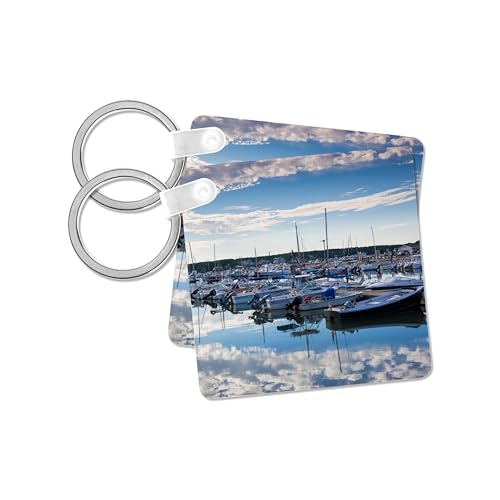 3dRose, Massachusetts, Cape Cod, Wellfleet, town marina, set of 2 Key Chains