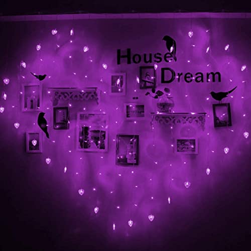 Rideau lumineux cœur violet pour illuminer et décorer une chambre sombre