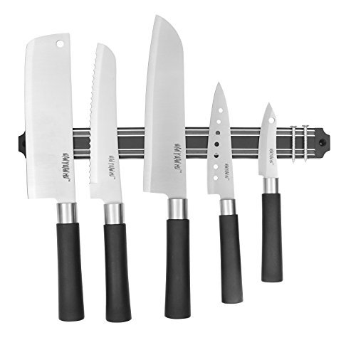 Livzing Kitchen Wall Mount Stainless Steel 5-Piece Knife Set with Magnetic Bar Strip Rack Storage Holder