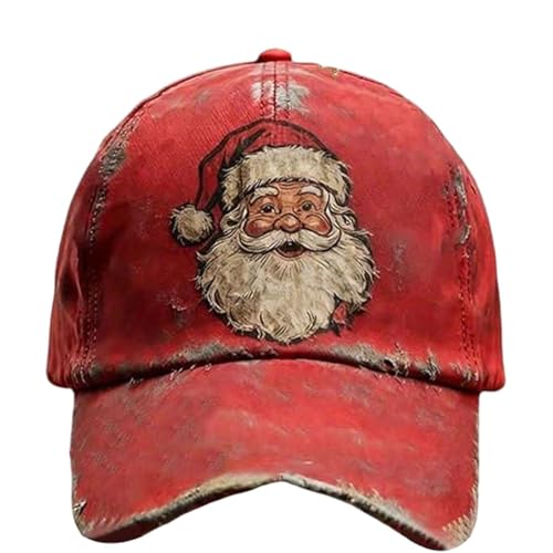 Unisex Christmas Santa Claus Printed Baseball Cap Xmas Trucker Hat Vintage Distressed Hat with Adjustable Fit
