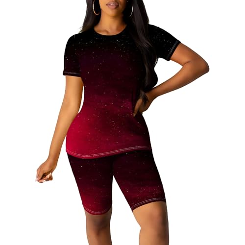 Qumaesl Conjunto feminino de 2 peças de shorts de ciclismo de manga curta para jogging esportivo de