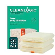 Cleanlogic Organic Cotton Large Exfoliating Body Scrubber 4.5 x 6.1 in Deep Cleansing Shower Exfoliator for Athletes, Fast-Drying Dead Skin Remover for Full Body 3 Count Value Pack