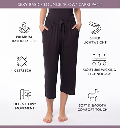 Image of Sexy Basics 24 /7 Anywear Women's 3 Pack Relaxed Flowy Capri Cropped Yoga Lounge Pants