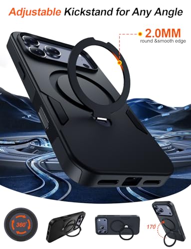 Toaski for iPhone 17 Pro Max Case with 360 Magnetic Stand, Fit for MagSafe, Mil-Grade Drop Tested, Camera Control Button, Shockproof Phone Case for iPhone 17 Pro Max 6.9", Black — view 5