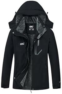 DCmount Winterjacke Damen Winddicht Skijacke Damen warm Fleecejacke wasserdicht verdickt gefüttert Funktionsjacke mit abnehmbarer Kapuze