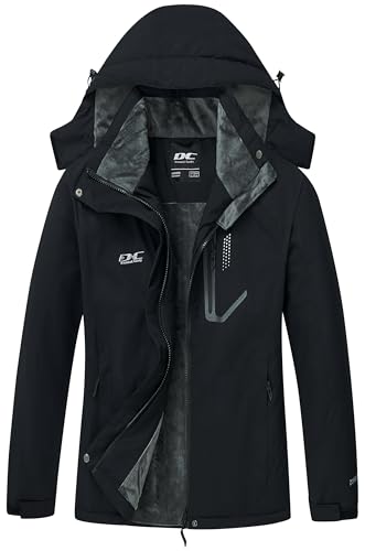 DCmount Winterjacke Damen Winddicht Skijacke Damen warm Fleecejacke wasserdicht verdickt gefüttert Funktionsjacke mit abnehmbarer Kapuze