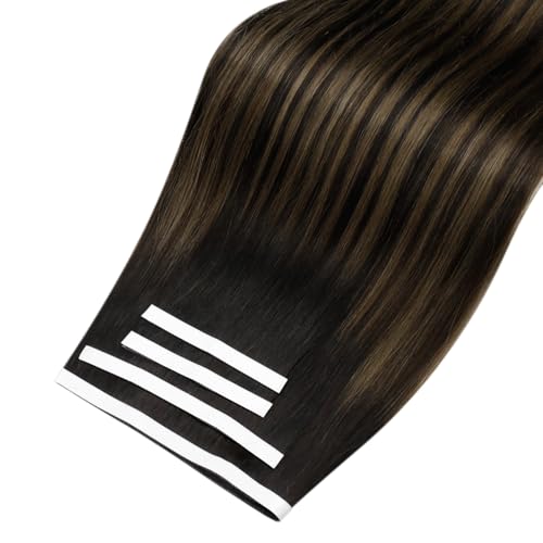 Image of LaaVoo Tape Weft Hair Extensions Balayage Brown Genius Weft Tape in Extensions Darkest Brown to Light Brown Tape in Hair Extension Real Human Hair Invisble 20inch 4pcs 120g