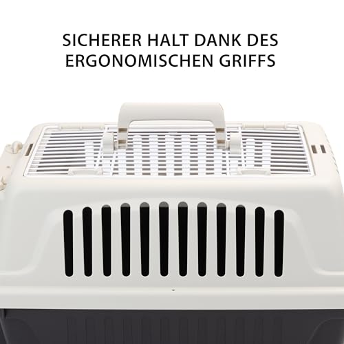 Ferplast Transportbox Katze, Hundetransportbox kleine Hunde und Katzen bis 8 kg, Dach zu öffnen, mit Kissen und Napf, Lüftungsschlitze, 37x58xH 32cm, Transportbehälter Atlas 20 Open
