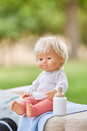 Image of Miniland Doll 15'' Caucasian Blond Boy with Down Syndrome (Box) - Made in Spain, Anatomically Correct, Quality