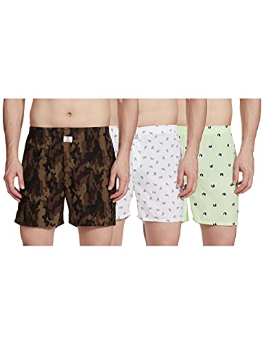 Image of Longies Cotton Men Printed Boxers Pack of 3 Regular Inner wear (LGBOXPO3V005 Red,Navy,Navy3291 S)