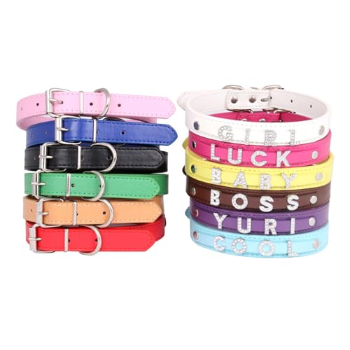 Individuelles Hundehalsband Aus Leder mit Namen, Verstellbares Halsband für Kleine, Mittelgroße Und Große Hunde, Punk- Und Gothic-Halskette mit Luxuriösen Initialen Und Buchstaben Aus Strass