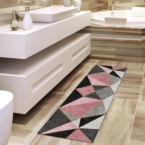 Alfombra antideslizante lavable rosa de 100 x 120 cm para decoración de pasillos 4