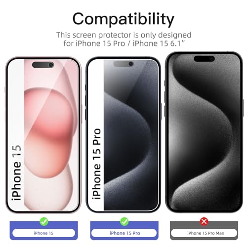 Image of NEW'C 3 Pack Privacy for iPhone 15 Pro, iPhone 15 Screen Protector (6.1 inch), Balanced 35-Degree Privacy Angle with Eye Protection, Ultra Durable 9H Hardness, Bubble-Free