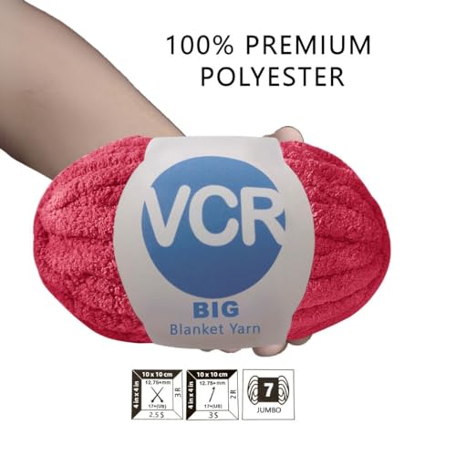 Image of VCR Red Brown Yarn, 200 Grams Big Chunky Hank, 22 Meters Length, Suitable for Knitting Blankets and Pillows, 100% Polyester Yarn Ball for Crochet DIY, Soft Threads, Pack of 1