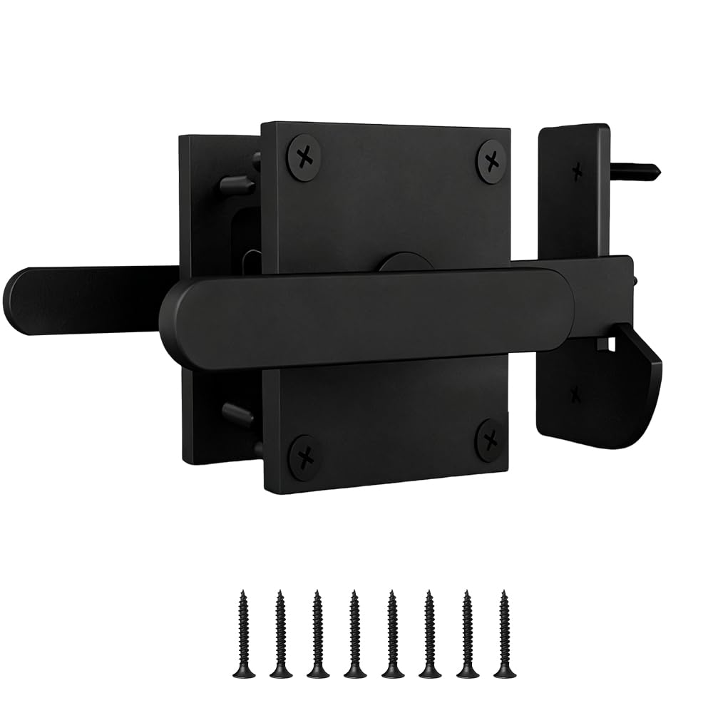Weciau Double Sided Gate Latch, Aluminum Heavy Duty Garden Gate Latch for Wooden Gates with Double Sided Handle, Self Locking Shed Door Latches for Yard, Pool, Outdoor Fence (Black)