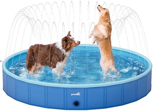 Pecute Foldable Dog Pool with Sprinkler 78 x 12. Portable Kiddie Pool Hard PVC. Multifunctional...