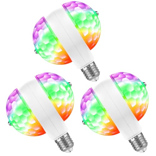 Image of Disco Lights Colorful Rotating Magic Ball Lights, AC85-265V E26 /E27 RGB LED Stage DJ Light Multi-Colored Fun Lamp for Dance Parties Birthday Karaoke Halloween Christmas (3 Pack)