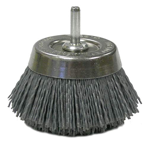 Image of Weiler 14403 2-3 /4 inch Nylox Cup Brush, .035 inch /180 Grit Crimped Nylon Fill, 1 /4 inch Stem, Made in the USA