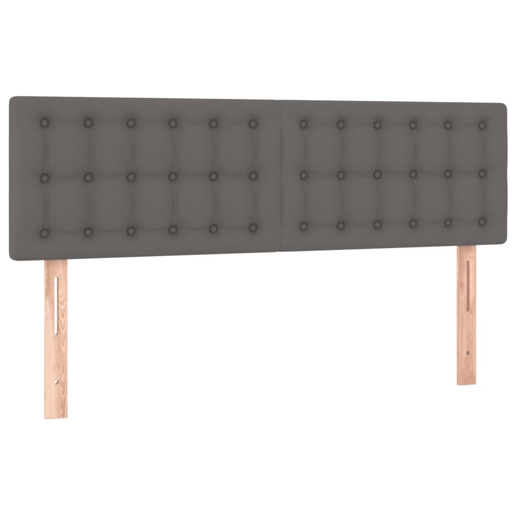 Skóra ekologiczna z regulowanym zagłówkiem kontynentalne szary 140x190 cm | Łóżko kontynentalne z materacem 140x190 cm szare ekoskóra z regulowanym zagłówkiem i sprężynami kieszeniowymi