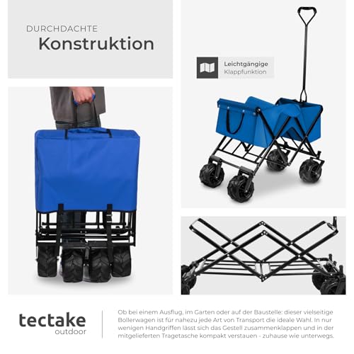 tectake® Faltbarer Bollerwagen, klappbarer Bollerwagen, extra breite Gummireifen, als Einkaufstrolley, Transportwagen, Strandwagen, faltbar und klappbar mit einem Griff, Klappbollerwagen - blau – Bild 6