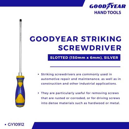 Goodyear Striking Screwdriver Slotted Head, Magnetic Tip, Chrome Vanadium (150mm X 6mm, silver) - Image 2 thumbnail